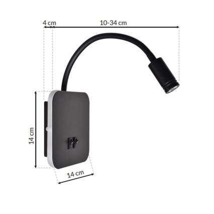 LED Paindlik väike seinalamp BASE 1xLED/8W+1xLED/2W/230V must/hõbedane