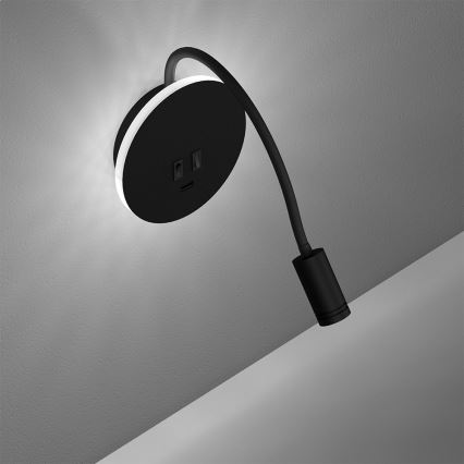 LED Paindlik väike seinalamp BASE 1xLED/8W+1xLED/2W/230V must/hõbedane