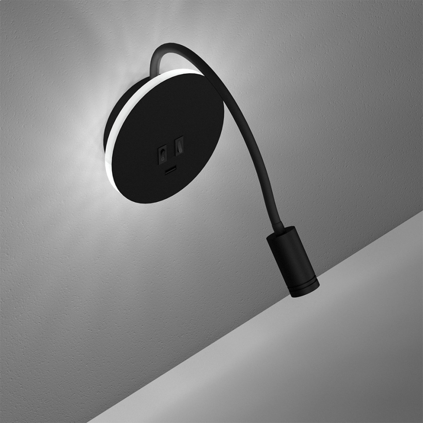 LED Paindlik väike seinalamp BASE 1xLED/8W+1xLED/2W/230V must/hõbedane