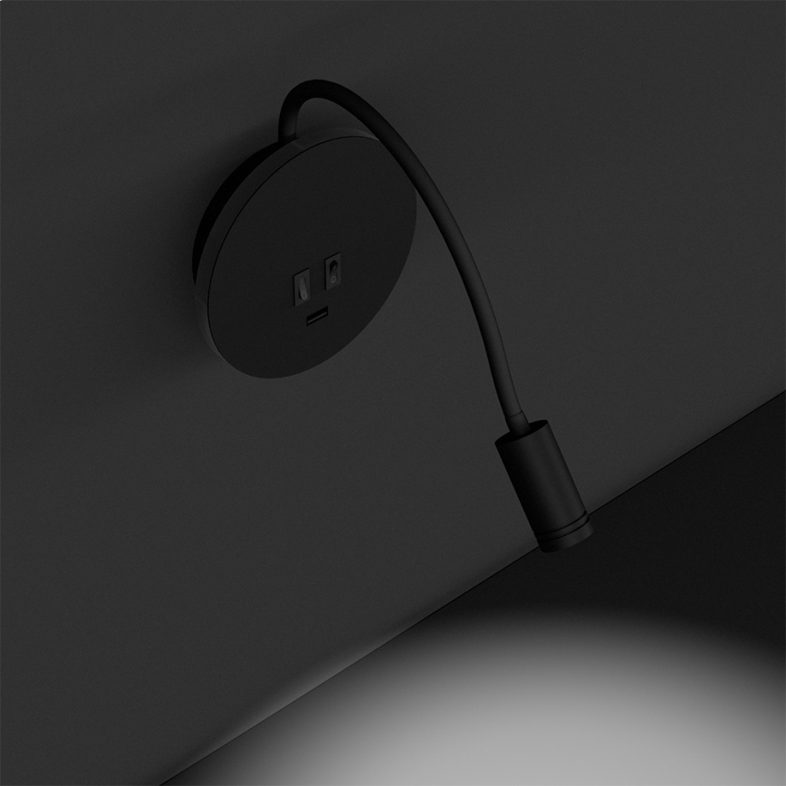 LED Paindlik väike seinalamp BASE 1xLED/8W+1xLED/2W/230V must/hõbedane