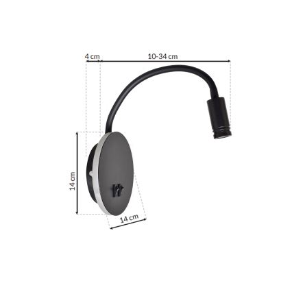 LED Paindlik väike seinalamp BASE 1xLED/8W+1xLED/2W/230V must/hõbedane