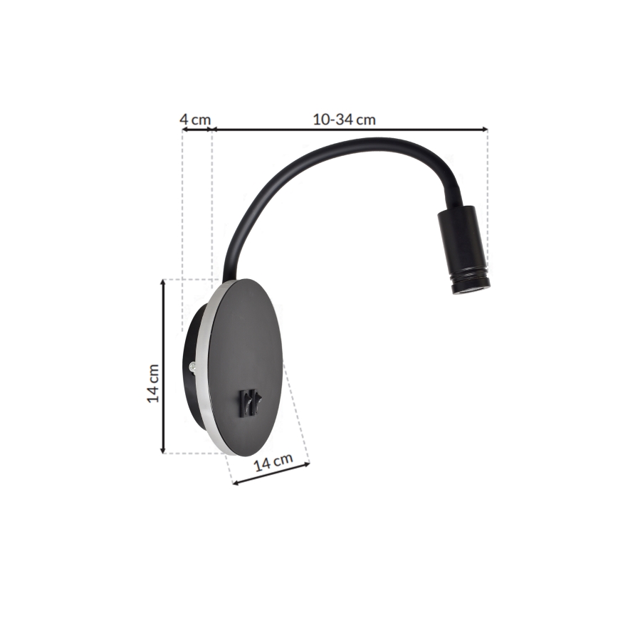 LED Paindlik väike seinalamp BASE 1xLED/8W+1xLED/2W/230V must/hõbedane