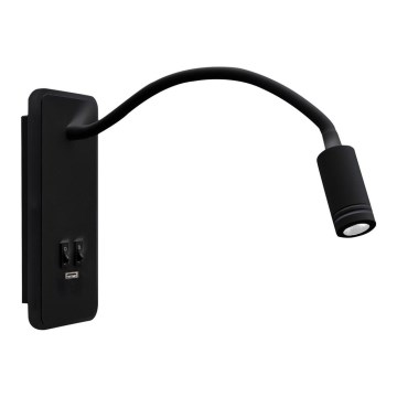 LED Paindlik väike seinalamp koos USB BASE 1xLED/8W+1xLED/2W/230V must
