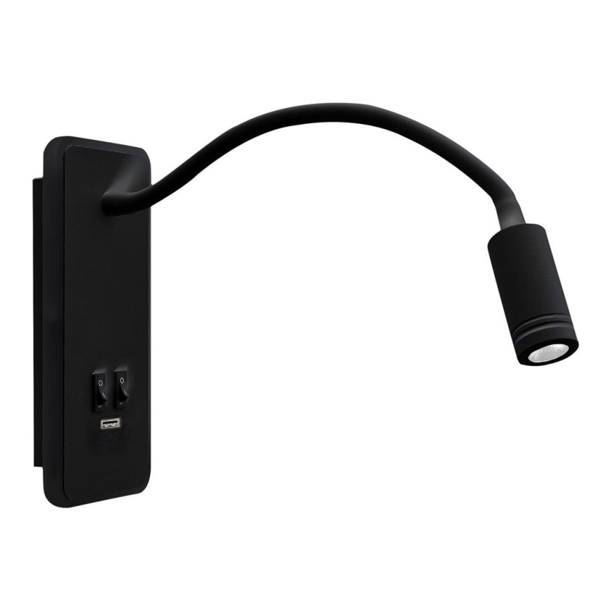 LED Paindlik väike seinalamp koos USB BASE 1xLED/8W+1xLED/2W/230V must