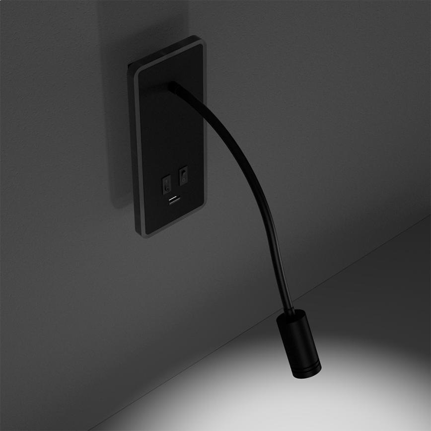 LED Paindlik väike seinalamp koos USB BASE 1xLED/8W+1xLED/2W/230V must