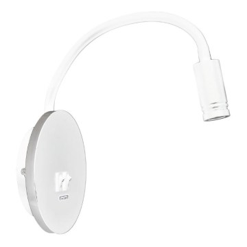 LED Paindlik väike seinalamp koos USB BASE 1xLED/8W+1xLED/2W/230V valge/hõbedane