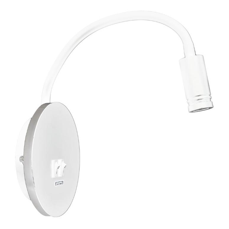 LED Paindlik väike seinalamp koos USB BASE 1xLED/8W+1xLED/2W/230V valge/hõbedane