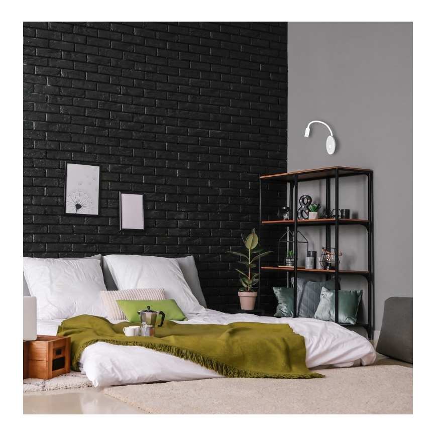 LED Paindlik väike seinalamp koos USB BASE 1xLED/8W+1xLED/2W/230V valge/hõbedane