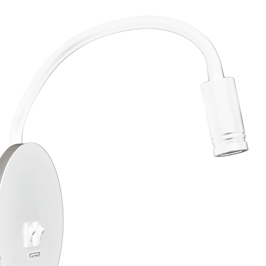 LED Paindlik väike seinalamp koos USB BASE 1xLED/8W+1xLED/2W/230V valge/hõbedane