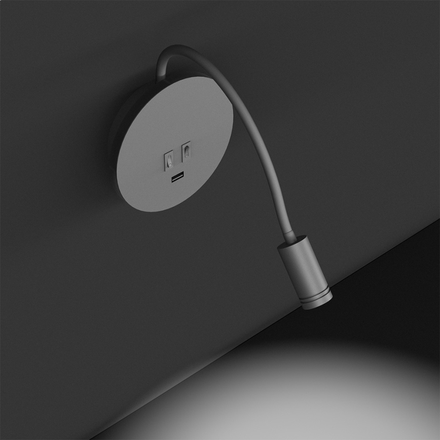 LED Paindlik väike seinalamp koos USB BASE 1xLED/8W+1xLED/2W/230V valge/hõbedane