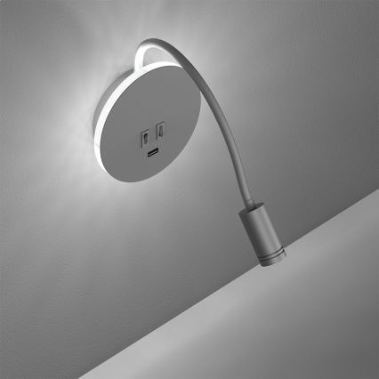 LED Paindlik väike seinalamp koos USB BASE 1xLED/8W+1xLED/2W/230V valge/hõbedane