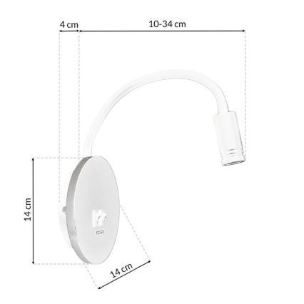 LED Paindlik väike seinalamp koos USB BASE 1xLED/8W+1xLED/2W/230V valge/hõbedane