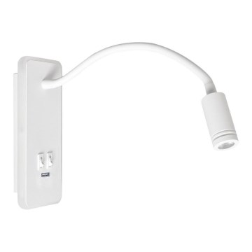 LED Paindlik väike seinalamp koos USB BASE 1xLED/8W+1xLED/2W/230V valge