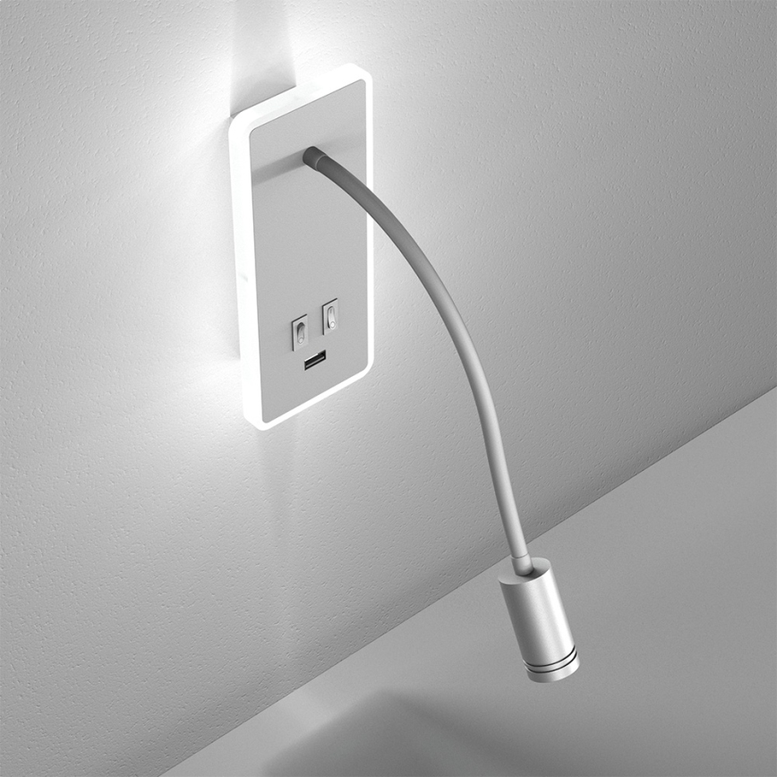 LED Paindlik väike seinalamp koos USB BASE 1xLED/8W+1xLED/2W/230V valge