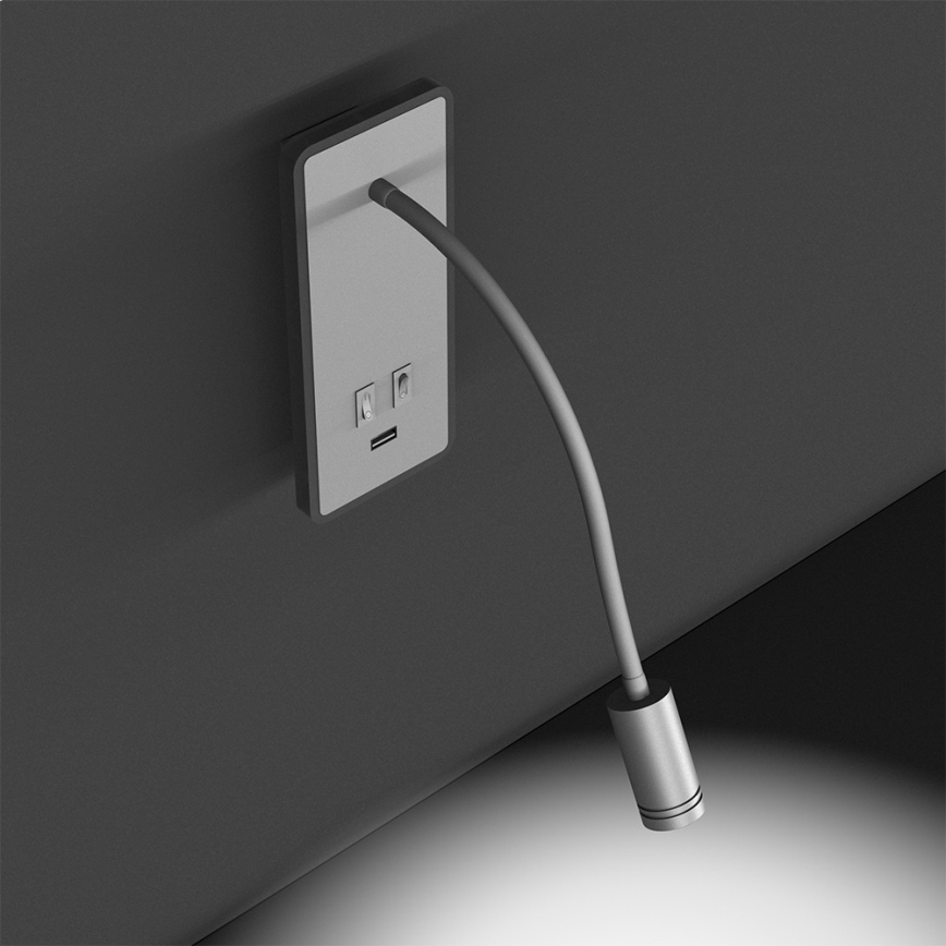 LED Paindlik väike seinalamp koos USB BASE 1xLED/8W+1xLED/2W/230V valge