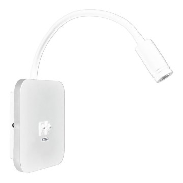LED Paindlik väike seinalamp koos USB BASE 1xLED/8W + 1xLED/2W/230V valge