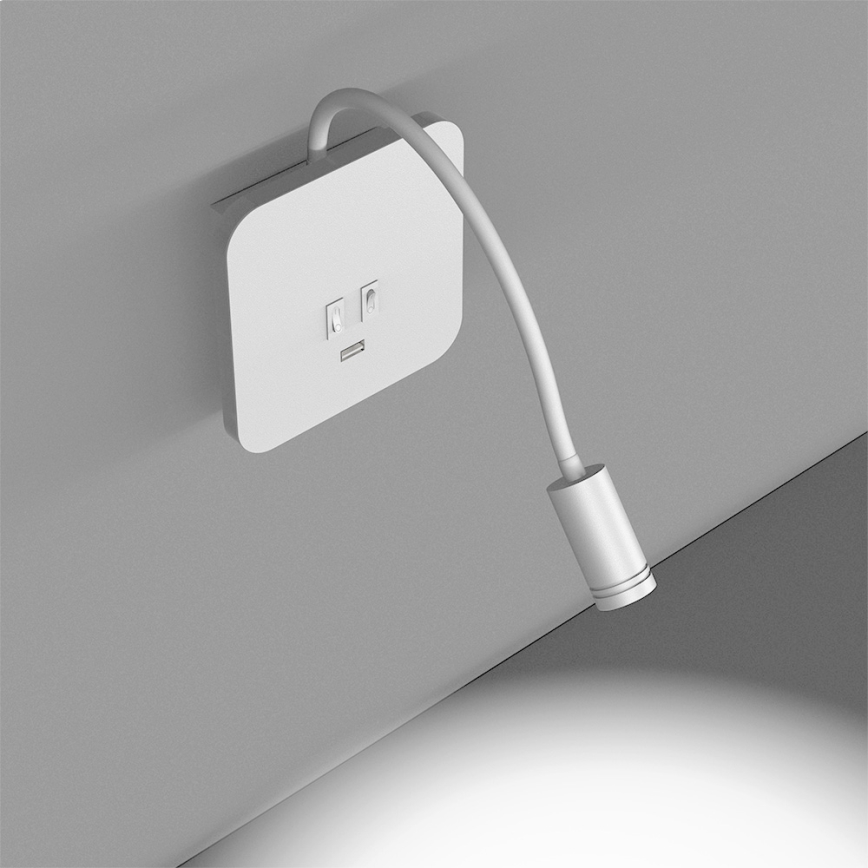 LED Paindlik väike seinalamp koos USB BASE 1xLED/8W + 1xLED/2W/230V valge