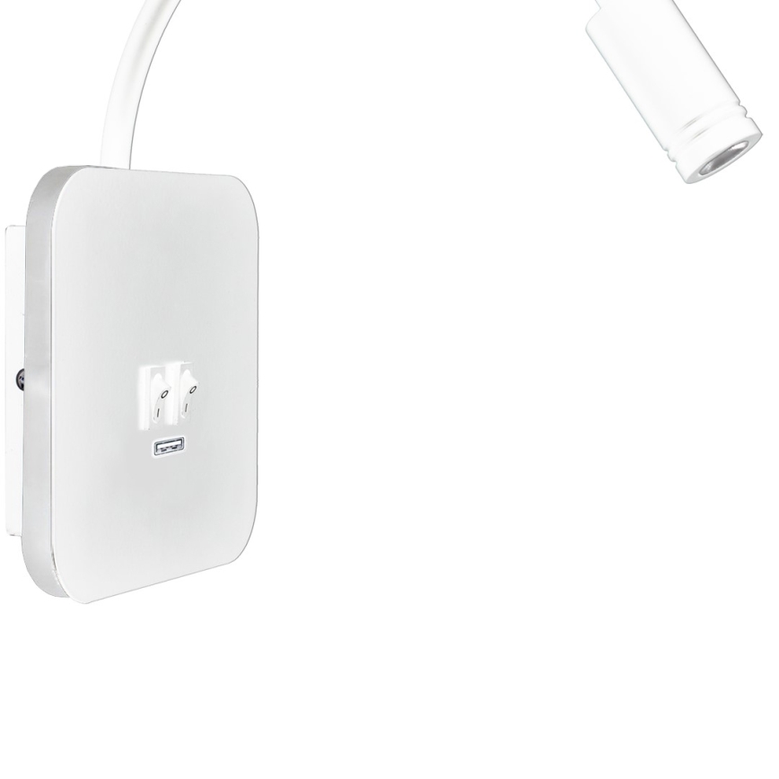 LED Paindlik väike seinalamp koos USB BASE 1xLED/8W + 1xLED/2W/230V valge
