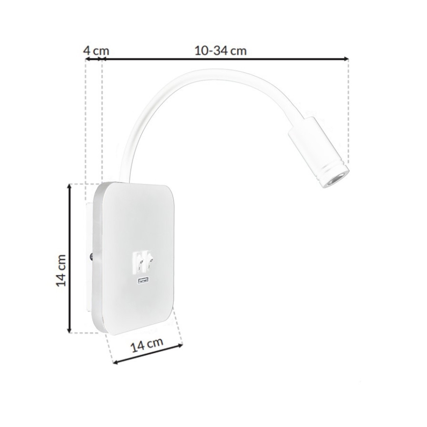 LED Paindlik väike seinalamp koos USB BASE 1xLED/8W + 1xLED/2W/230V valge