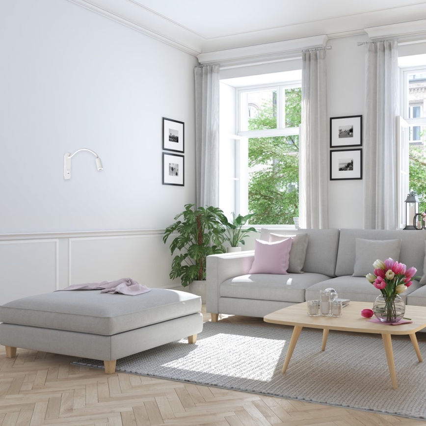 LED-painduv seinavalgusti USB-iga BASE LED/8W+LED/2W/230V valge