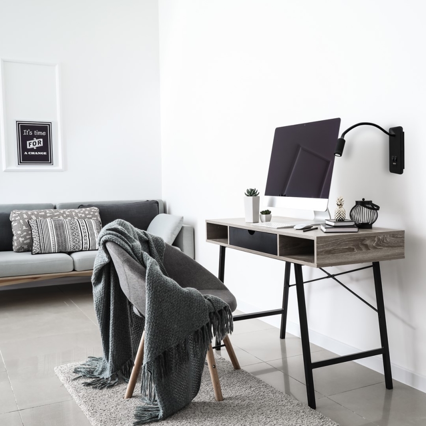 LED-painduv seinavalgusti USB-pordiga BASE LED/8W+LED/2W/230V must