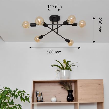 LED Pinnale kinnitatav lühter CAMBRIDGE 6xE27/8W/230V must