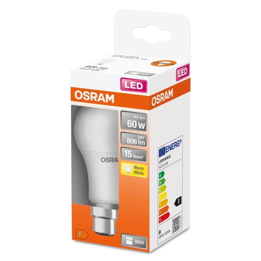 LED Pirn A60 B22d/8,5W/230V 2700K - Osram