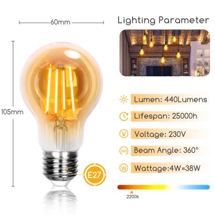 LED Pirn A60 E27/4W/230V 2200K - Aigostar