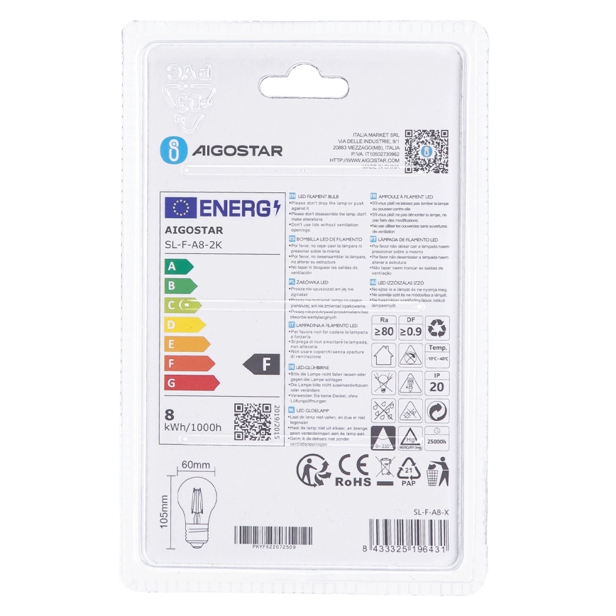 LED Pirn A60 E27/8W/230V 2200K - Aigostar