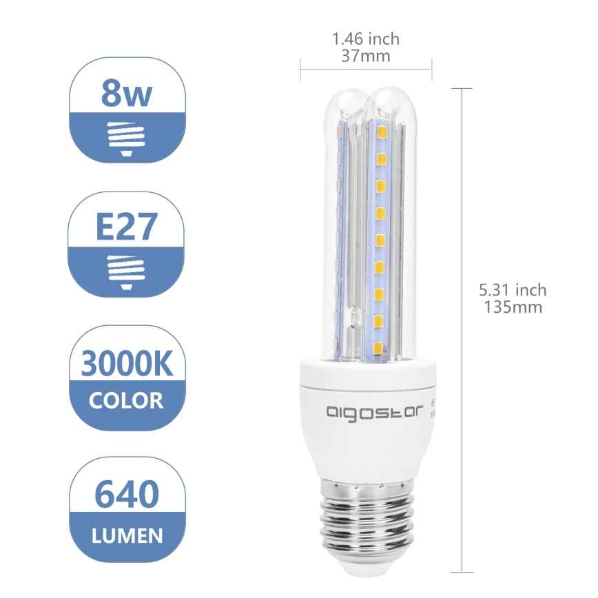 LED Pirn B5 E27/8W/230V 3000K - Aigostar