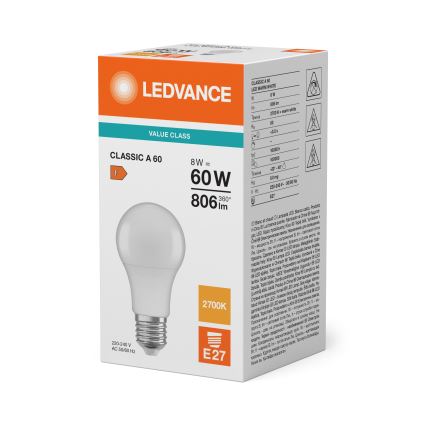 LED-pirn CLASSIC A60 E27/8W/230V 2700K - Ledvance