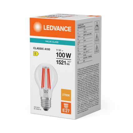 LED pirn CLASSIC FILAMENT A60 E27/11W/230V 2700K - Ledvance