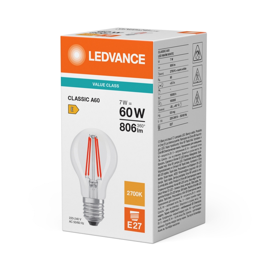 LED-pirn CLASSIC FILAMENT A60 E27/7W/230V 2700K - Ledvance