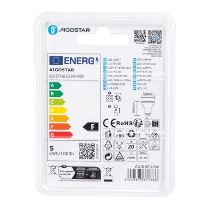 LED-pirn COB GU10/4,9W/230V 4000K - Aigostar