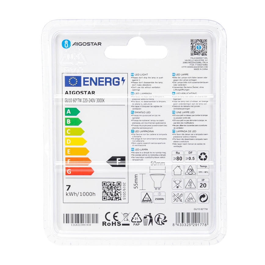 LED pirn COB GU10/7W/230V 3000K - Aigostar