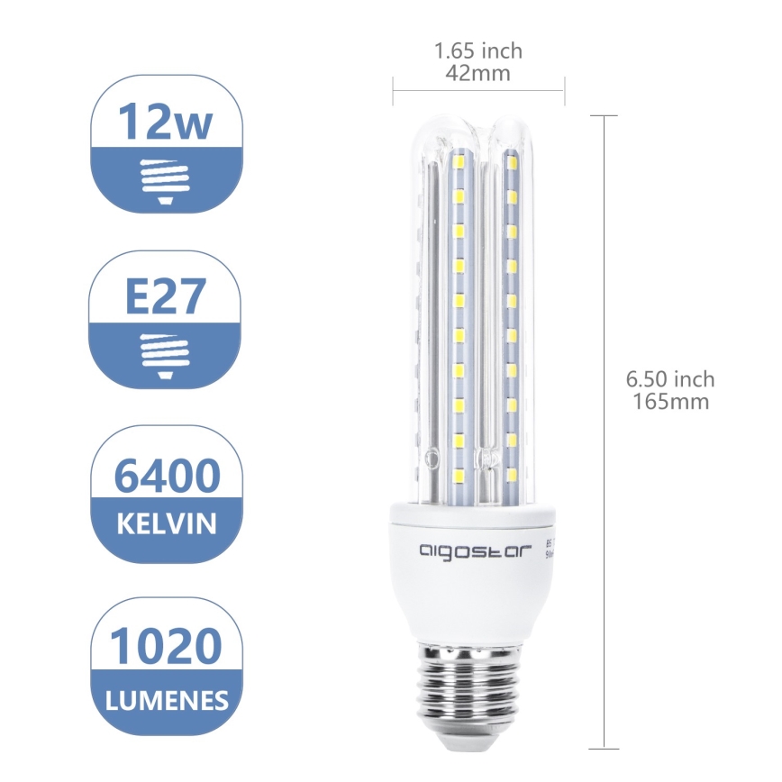 LED Pirn E27/12W/230V 6500K - Aigostar