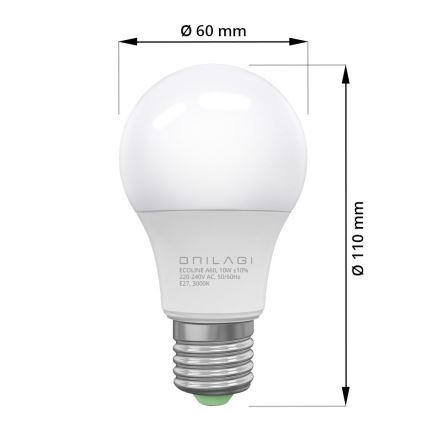 LED Pirn ECOLINE A60 E27/10W/230V 3,000K - Brilagi