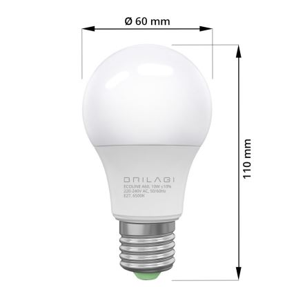 LED Pirn ECOLINE A60 E27/10W/230V 6,500K - Brilagi