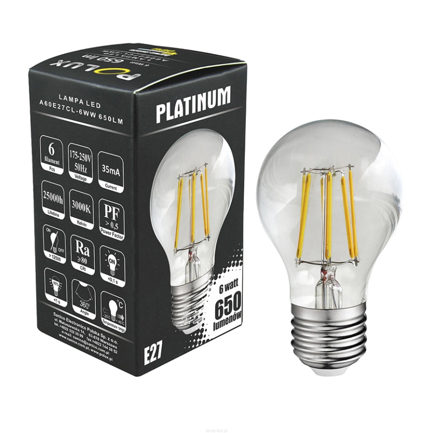 LED Pirn FILAMENT A60 E27/6W/230V 3000K