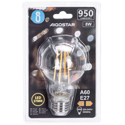 LED Pirn FILAMENT A60 E27/8W/230V 2700K - Aigostar