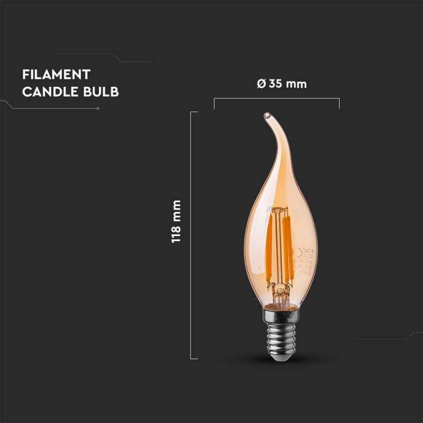 LED Pirn FILAMENT AMBER E14/4W/230V 2200K
