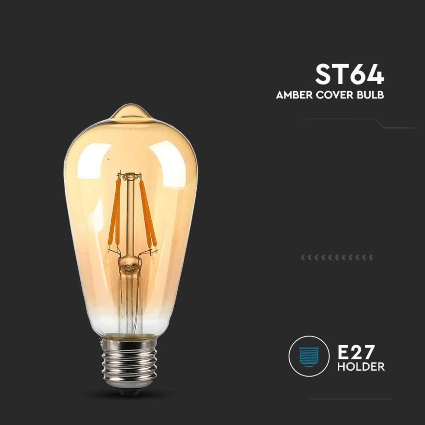 LED Pirn FILAMENT AMBER ST64 E27/8W/230V 2200K