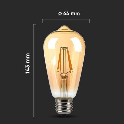 LED Pirn FILAMENT AMBER ST64 E27/8W/230V 2200K