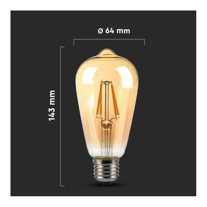 LED Pirn FILAMENT AMBER ST64 E27/8W/230V 2200K