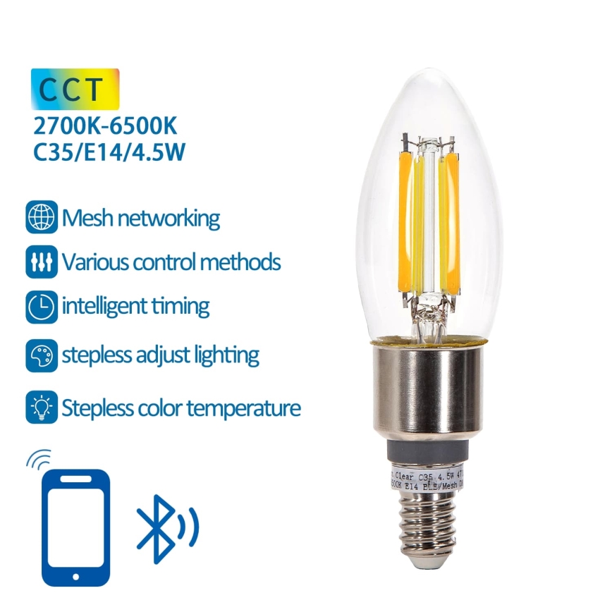 LED Hämardatav pirn FILAMENT MESH Nutikas C35 E14/4,5W/230V 2700-6500K - Aigostar