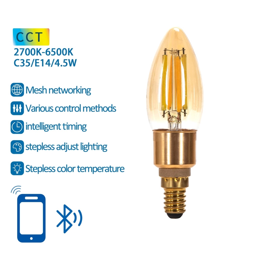 LED Hämardatav pirn FILAMENT MESH Nutikas C35 E14/4,5W/230V 2700-6500K - Aigostar