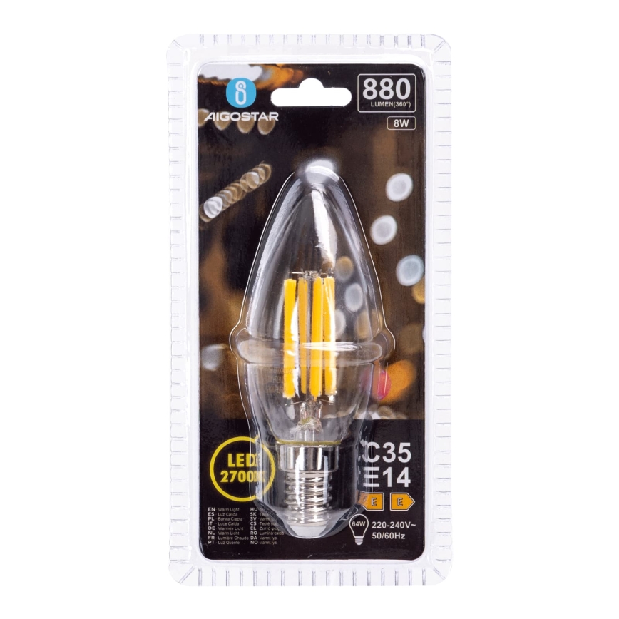 LED-pirn FILAMENT C35 E14/8W/230V 2700K - Aigostar