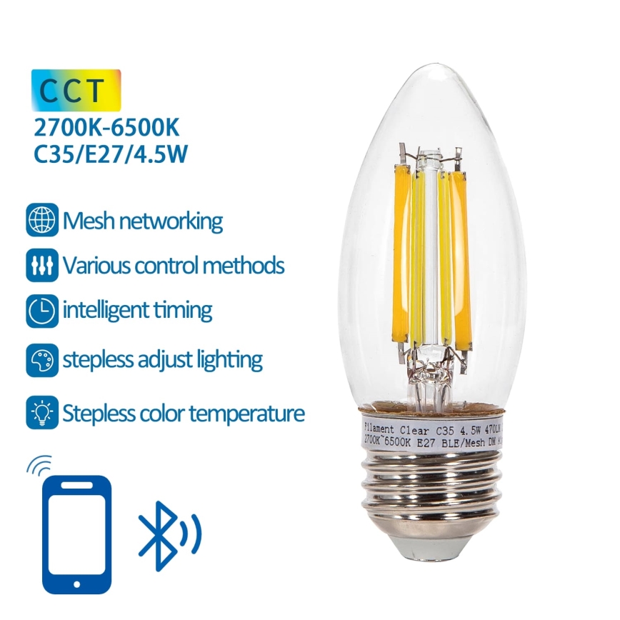 LED Hämardatav pirn FILAMENT MESH Nutikas C35 E27/4,5W/230V 2700-6500K - Aigostar