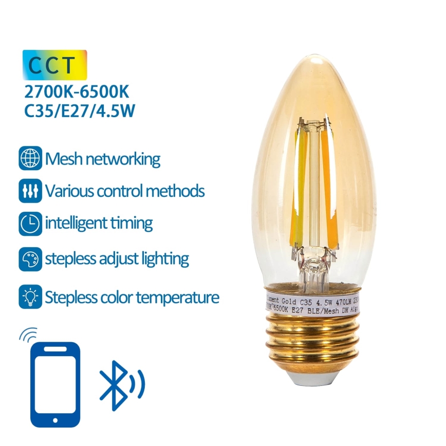 LED Hämardatav pirn FILAMENT MESH Nutikas C35 E27/4,5W/230V 2700-6500K - Aigostar