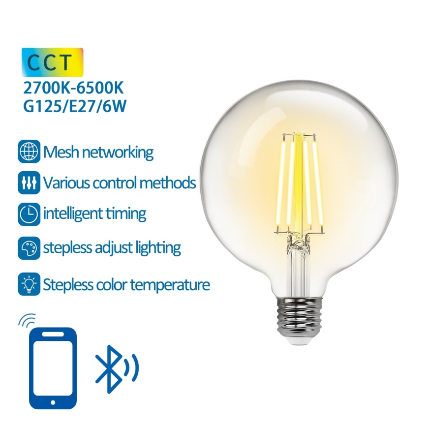 LED Hämardatav pirn FILAMENT MESH Nutikas G125 E27/6W/230V 2700-6500K - Aigostar